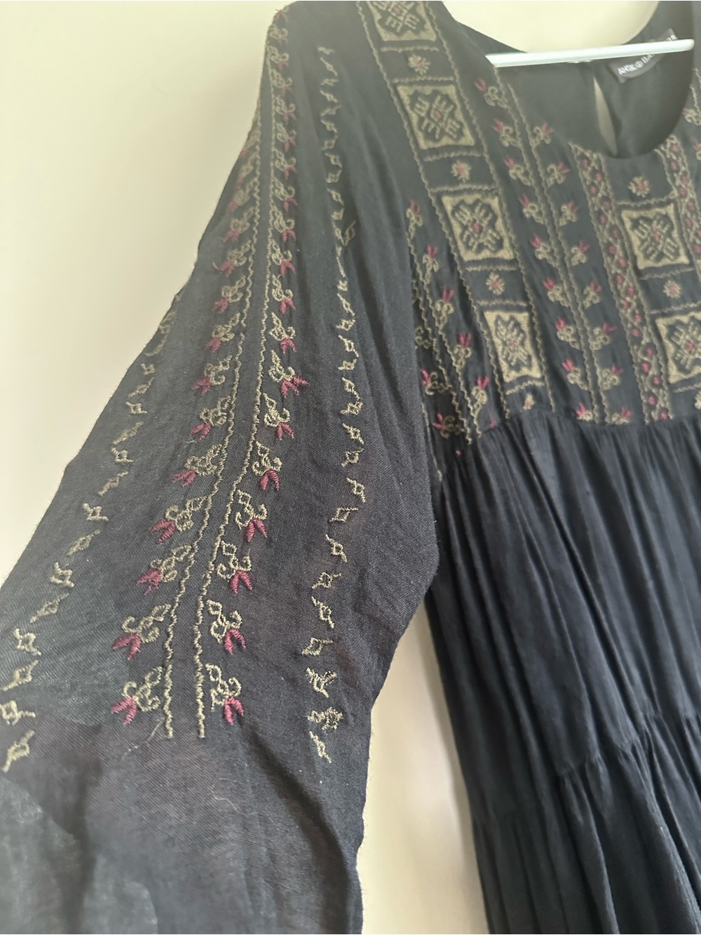 Antik Batik Sylla Black Tiered Long-Sleeve Embroidered Dress Small Bohemian - Picture 3 of 9